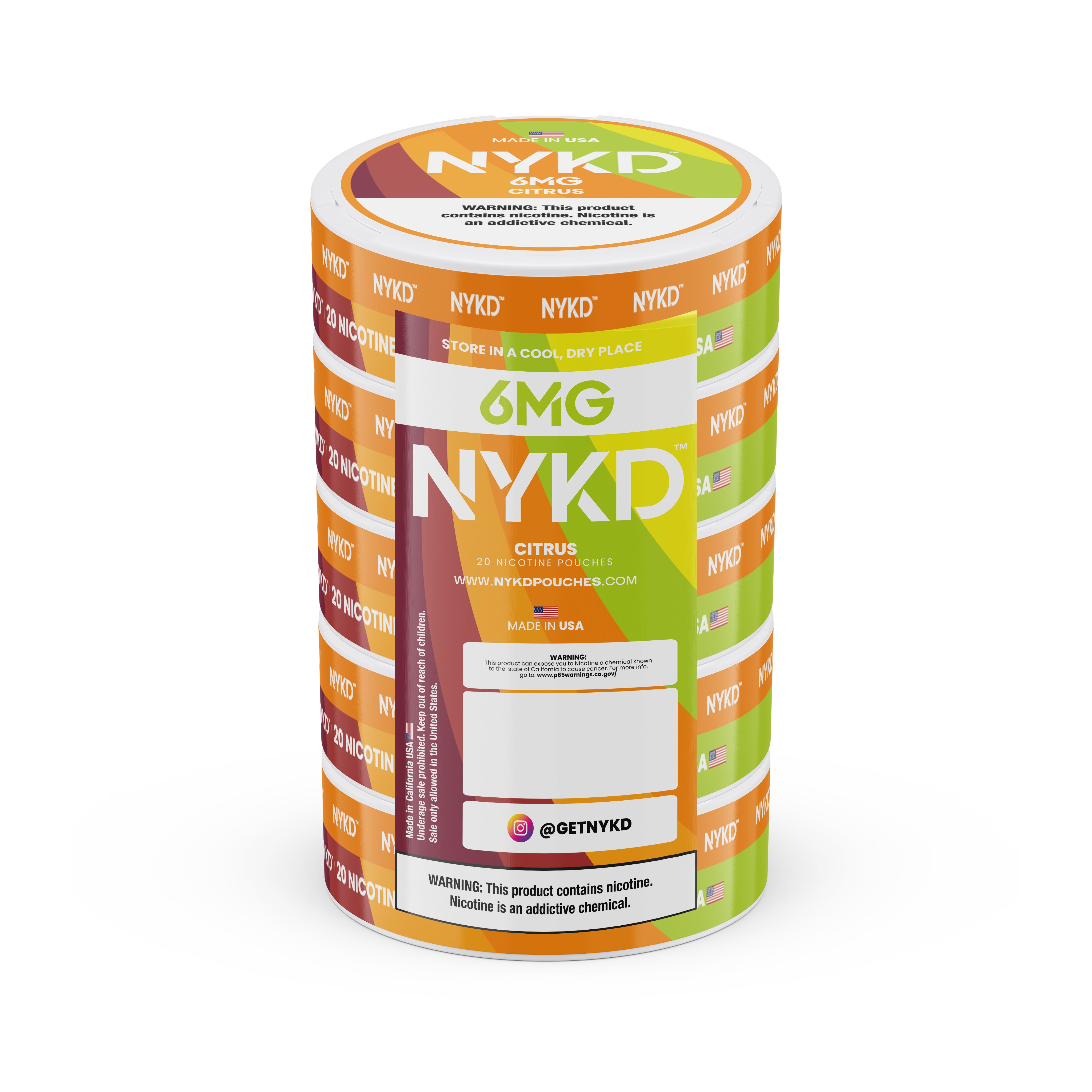 NKYD-6MG-CITRUS NYKD USA - Premium Nicotine Pouches - Citrus | 5-Pack Sleeve - Image 1
