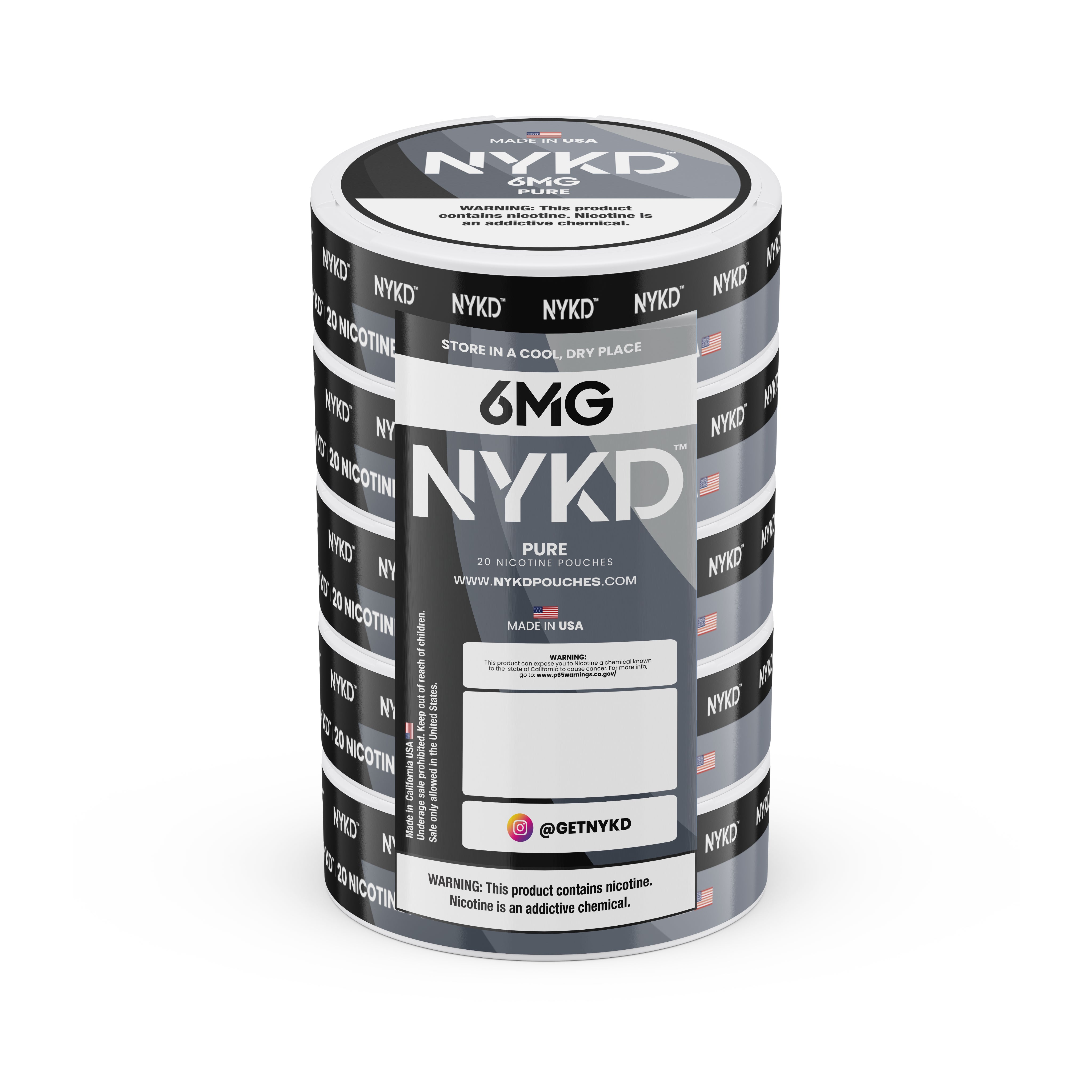 NKYD-6MG-PURE NYKD USA - Premium Nicotine Pouches - Pure | 5-Pack Sleeve - Image 1