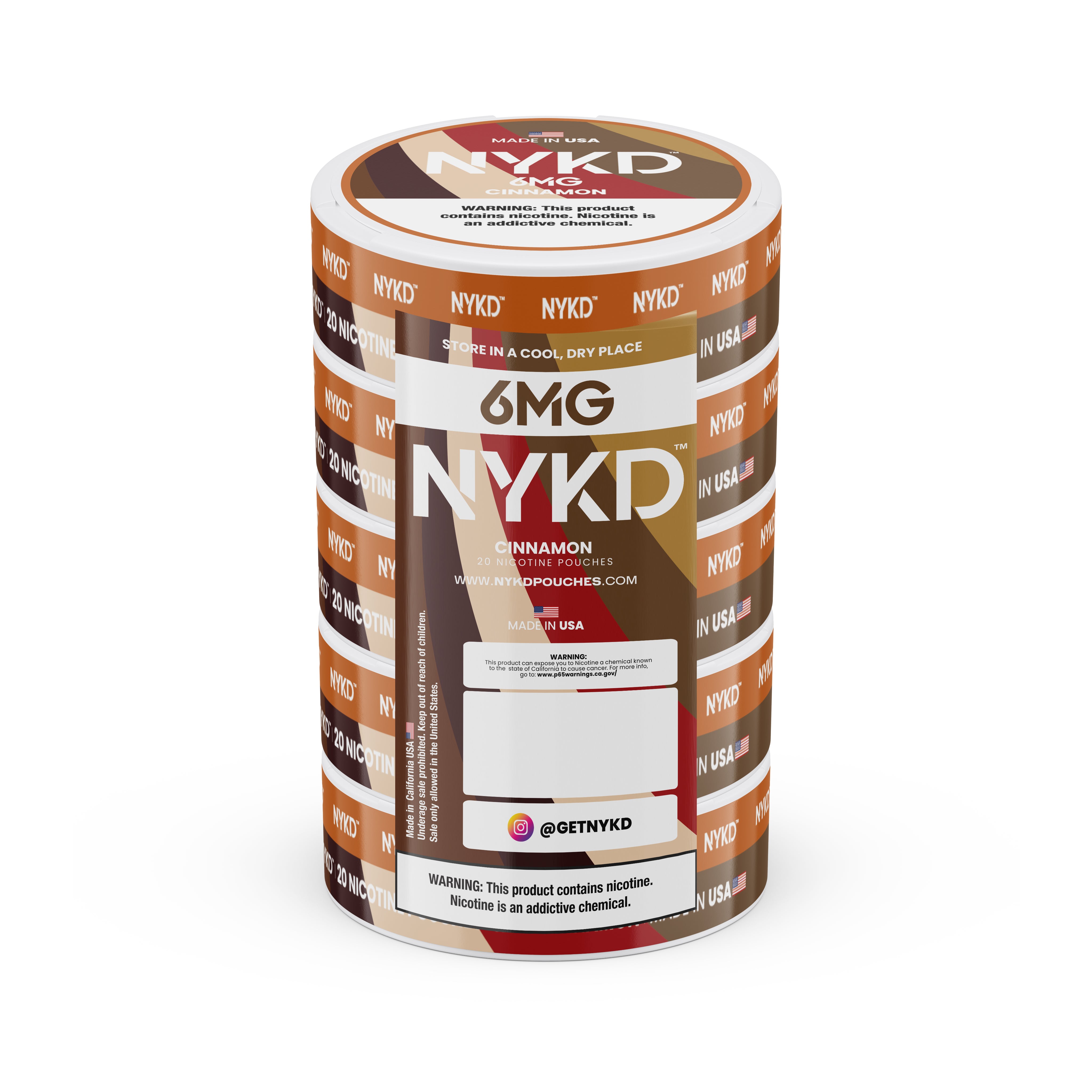 NKYD-6MG-cinnamon NYKD USA - Premium Nicotine Pouches - Cinnamon | 5-Pack Sleeve - Image 1