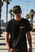 NYKD T Shirt Black and Gold - NYKD Logo